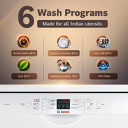 BOSCH SMS66GW01I Free Standing 13 Place Settings Intensive Kadhai Cleaning| No Pre-rinse Required Dishwasher