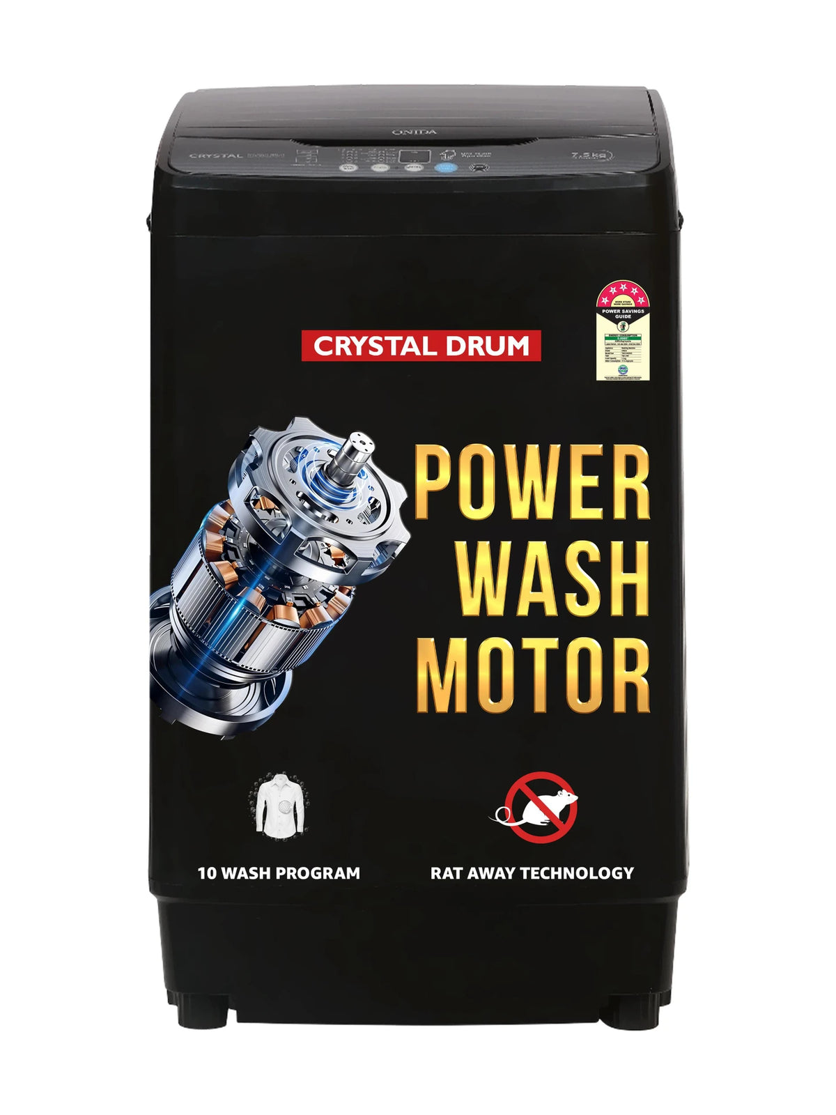 ONIDA 7.5 kg 5 Star Dual Action Pulsator Quadra Scrub Fully Automatic Top Load Black (T80CGN)