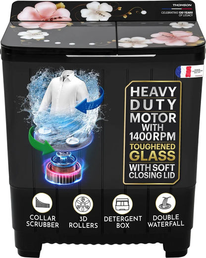 Thomson 10 kg 5 Star Aqua Magic with Double Waterfall, Detergent Box, 3D Rollers Technology, Magic Filter, Collar Scrubber, Turbo Dry Technology, Semi Automatic Top Load Black (TSA1000SP)