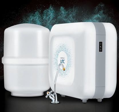 Havells UTC Alkaline Water Purifier with 360-degree rotation Faucet, Cu+Zn+Alkaline+natural minerals, 8 stage Purification, 8L Plasto-Steel tank, Double UV Purification tech.(RO+UV), (Grey and White)