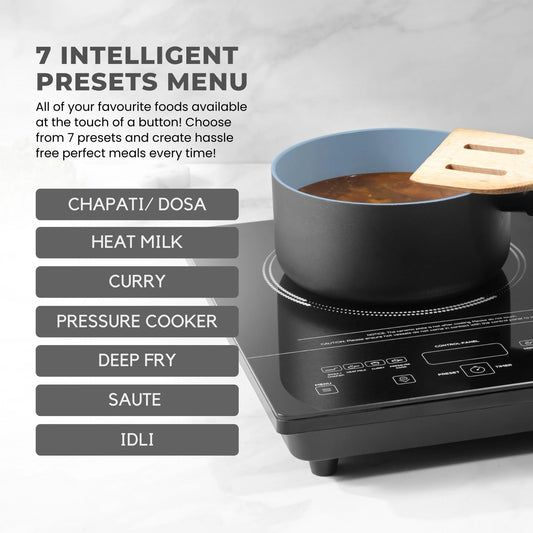 Tower 2000 W Induction Cooktop Touch Panel (Black, Windsor, 7 Preset Menus, Portable Electric Stove, Fast Heating, Energy Efficient)