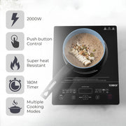 Tower 2000 W Induction Cooktop Touch Panel (Black, Windsor, 7 Preset Menus, Portable Electric Stove, Fast Heating, Energy Efficient)