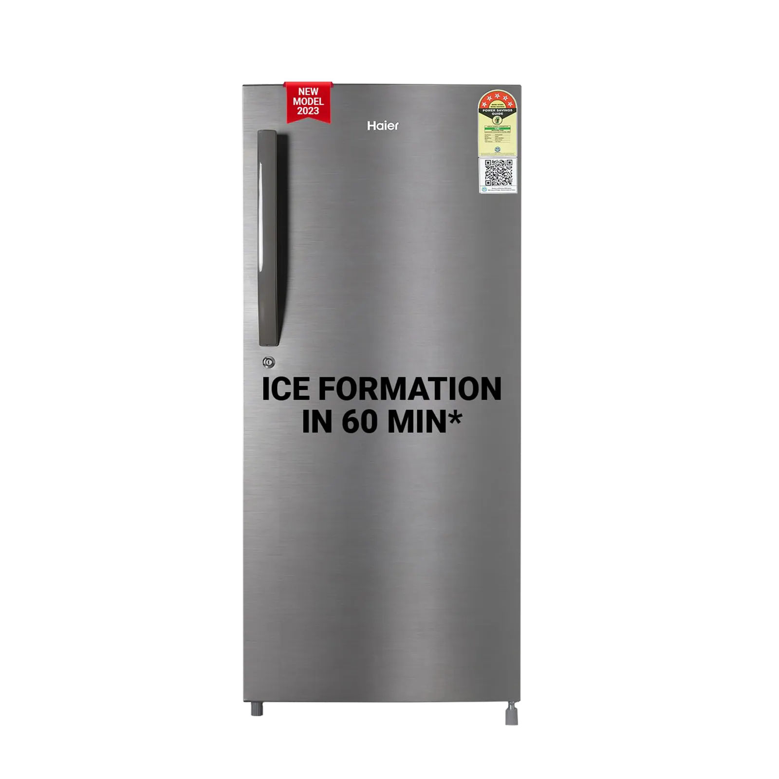 Haier 190L 5 Star Direct Cool Single Door Refrigerator | 3 Toughened Glass Shelves | Fast Ice Making in Just 60 minutes | Large Veg Box| Easy Clean Back (HED-205DS-P, Dazzle Steel)