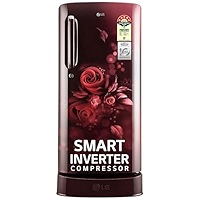 LG 185 L, 5 Star, Smart Inverter, Direct-Cool Single Door Refrigerator (GL-D201ASCU.BSCZEBN, Scarlet Charm, Base stand with drawer & Fast Ice Making)