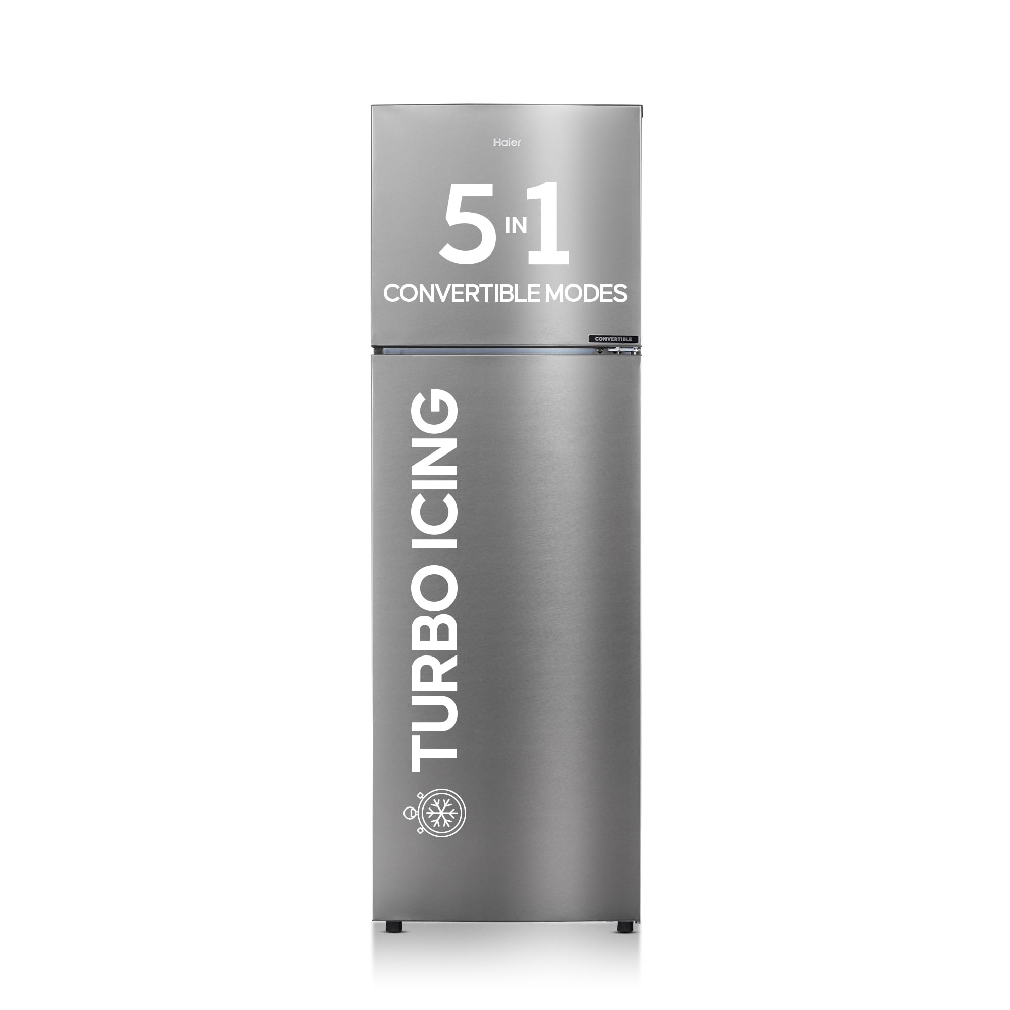 Haier 268L 2 Star Frost Free Top Mount Double Door Refrigerator|5 In 1 Convertible Modes|200% Faster Ice Making in 49 Minutes (HEF-272TS-P, Inox Steel)