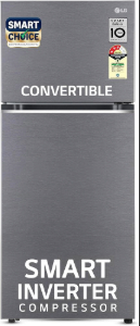 LG Smart Choice, 343 L, 3 Star, Frost-Free Smart Inverter Double Door Refrigerator (GL-S382SDSX, Dazzle Steel, Convertible with Express Freeze)