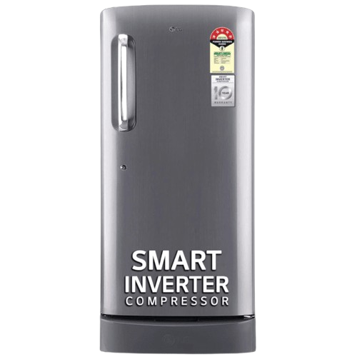 LG 185 L, 5 Star, Smart Inverter Compressor, Direct-Cool Single Door Refrigerator (GL-D201APZU.BPZZEBN, Shiny Steel, Base stand with drawer & Fast Ice Making)