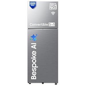 Samsung 350 L, 3 Star, Convertible 5-in-1, Digital Inverter, Frost Free Double Door, WiFi Enabled Bespoke AI Refrigerator (RT38DG5A4DS8HL, Elegant Inox, Silver)