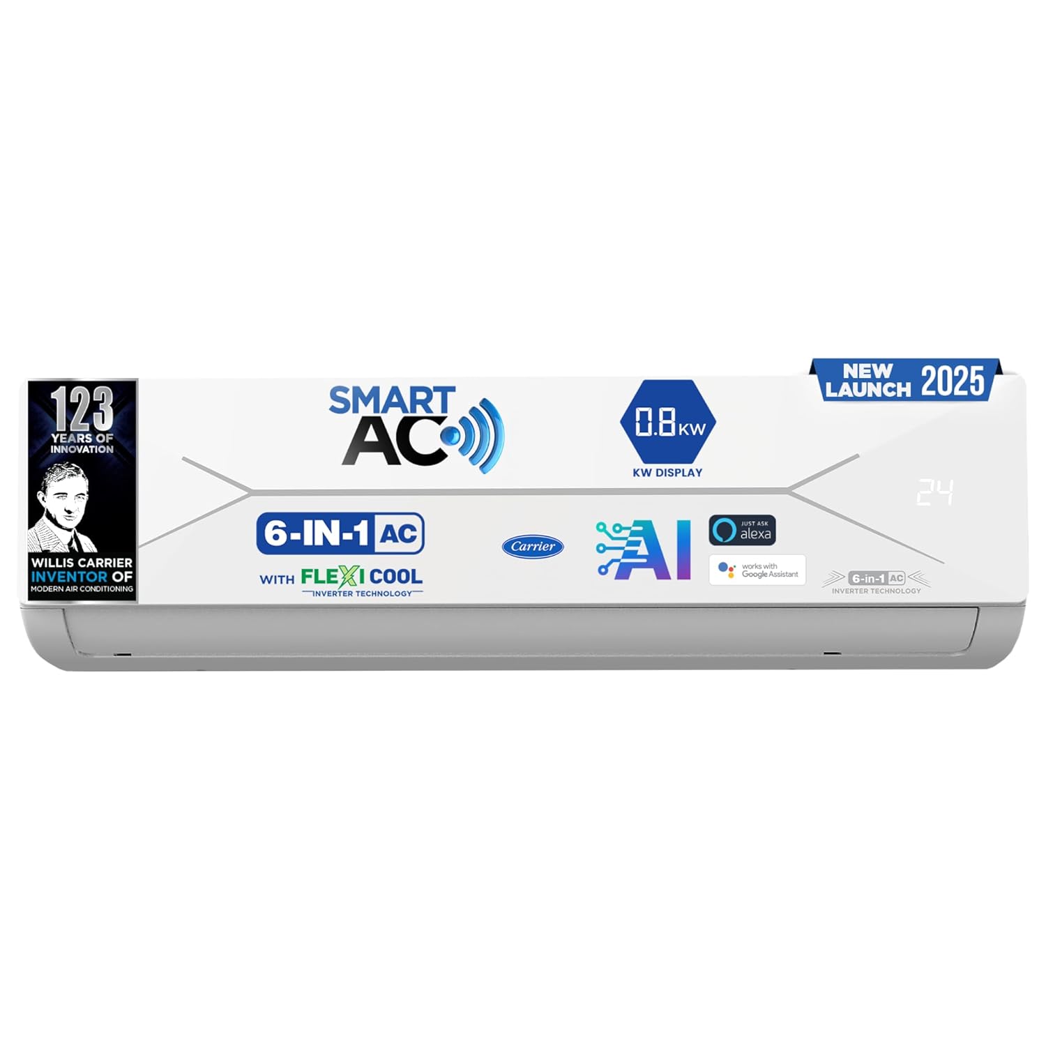 Carrier 1.5 Ton 3 Star Wi-Fi Smart Flexicool Inverter Split AC (Copper, Convertible 6-in-1 Cooling,Smart Energy Display, HD & PM 2.5 Filter, ESTER EDGE FXi (Wi-Fi), CAI18EE3R35W0,White)