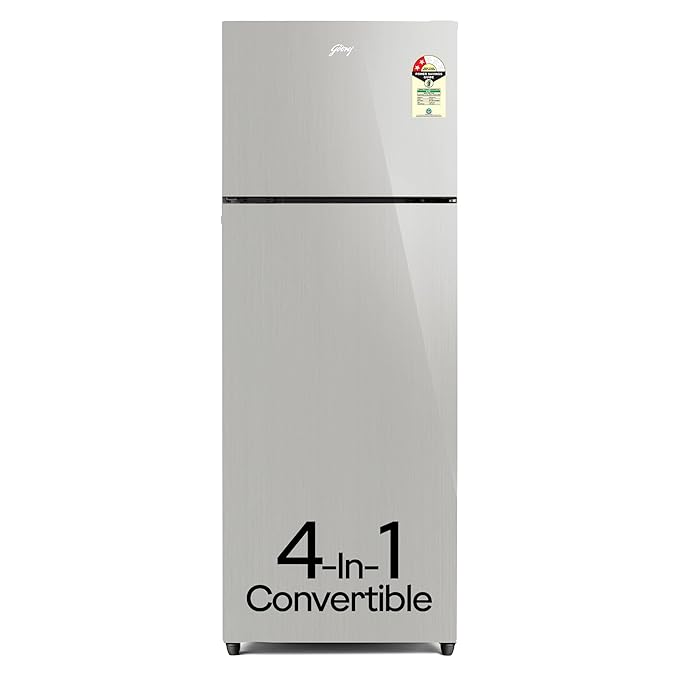 Godrej 308 L 2 Star | 4-In-1 Convertible Technology | AI Powered | 360° Cooling | 95%+ Food Surface Disinfection | Inverter Frost Free Double Door Refrigerator (RF EON 331B RCIT ST RH, Steel Rush)